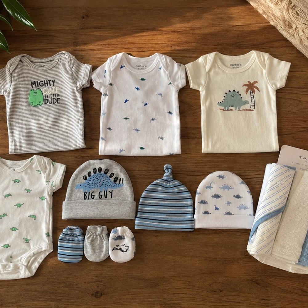 NWOT 0-3 month Dino Bundle with Towels, Hats and Mittens